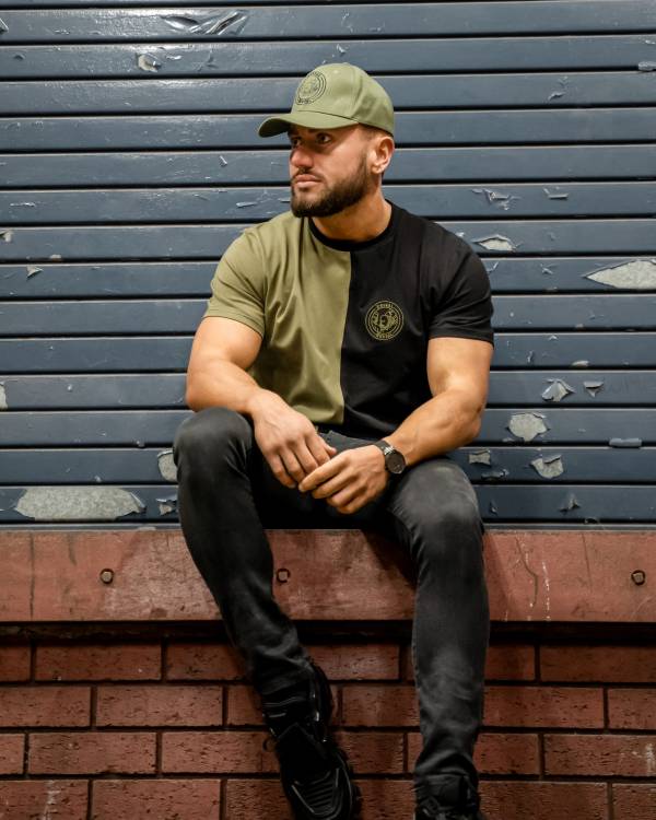 Mens Khaki Green & Black T-Shirt - Image 6