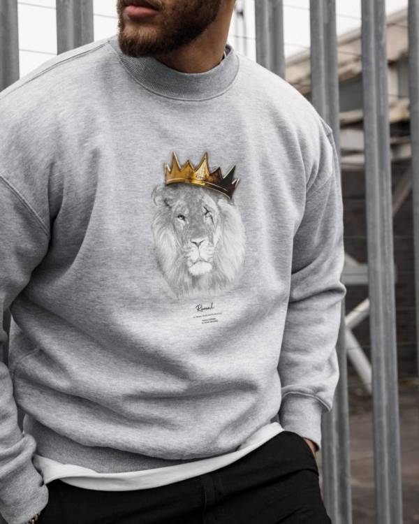 Grey Crowned Lion Oversized Sweater - Image 2