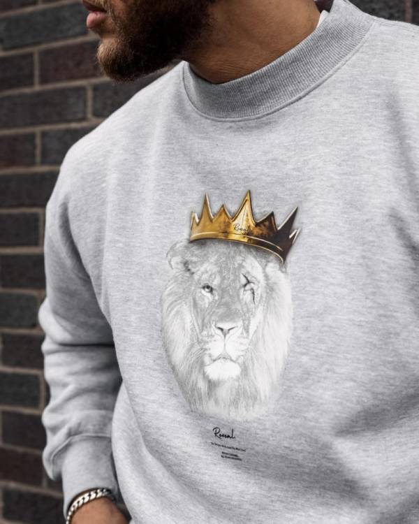 Grey Crowned Lion Oversized Sweater - Image 4