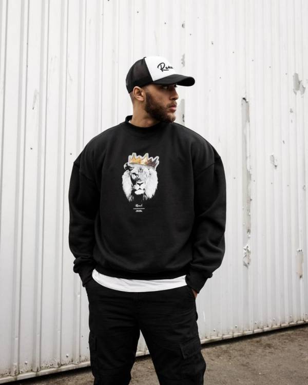 Black Crowned Lion Oversized Sweater - Image 2