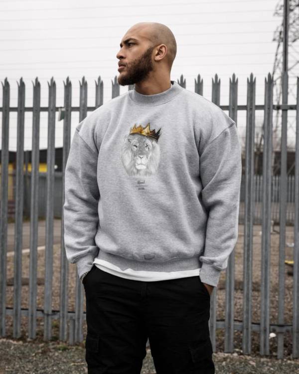 Grey Crowned Lion Oversized Sweater - Image 3