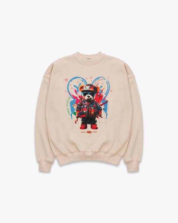 Beige Love Drip Oversized Sweater